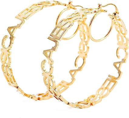 Duoying Girls Personalised Initial Letter Nameplate Gold Stainless Steel Round Custom Hoop Name Earrings circle name earring&40mm серебряный