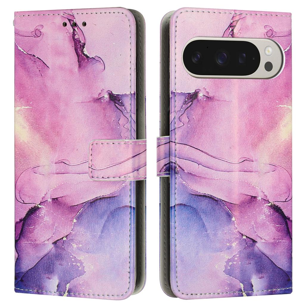 For Google Pixel 10 Pro XL/9 Pro XL Stand Case Marble Pattern PU Leather Wallet Phone Cover with Wrist Strap