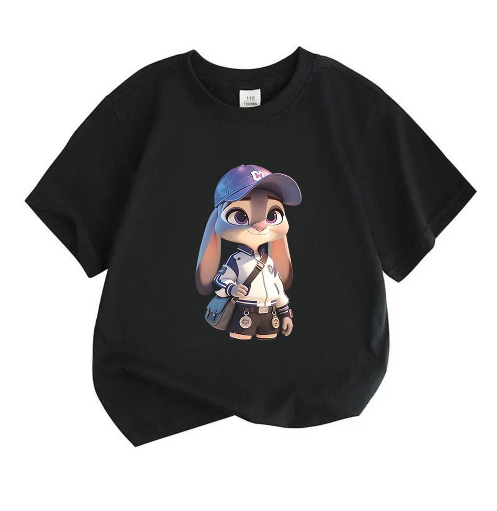 Kids Boys Girls Crew Neck Short Sleeve T-Shirt, 100% Cotton Casual Tops, Cute Cartoon Rabbit Printed Soft Breathable Tees for Daily Outdoor Playwear f