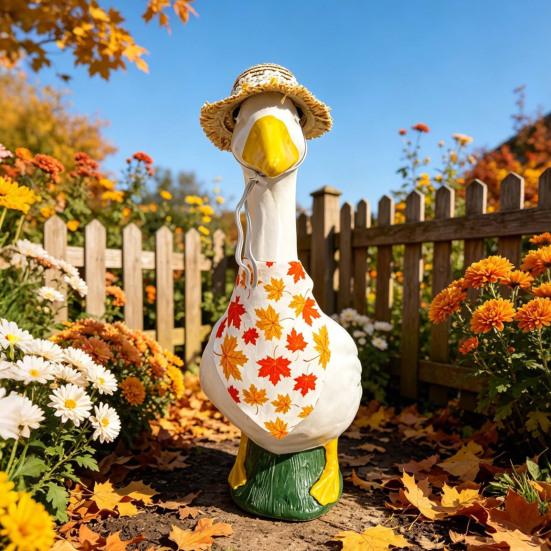huaqianguhh 1 Set Autumn Porch Goose Outfit, Straw Hat And Maple Leaf Scarf, Fall Season Costume for 23 Inch Statue Outdoor Yard Lawn Garden Decor