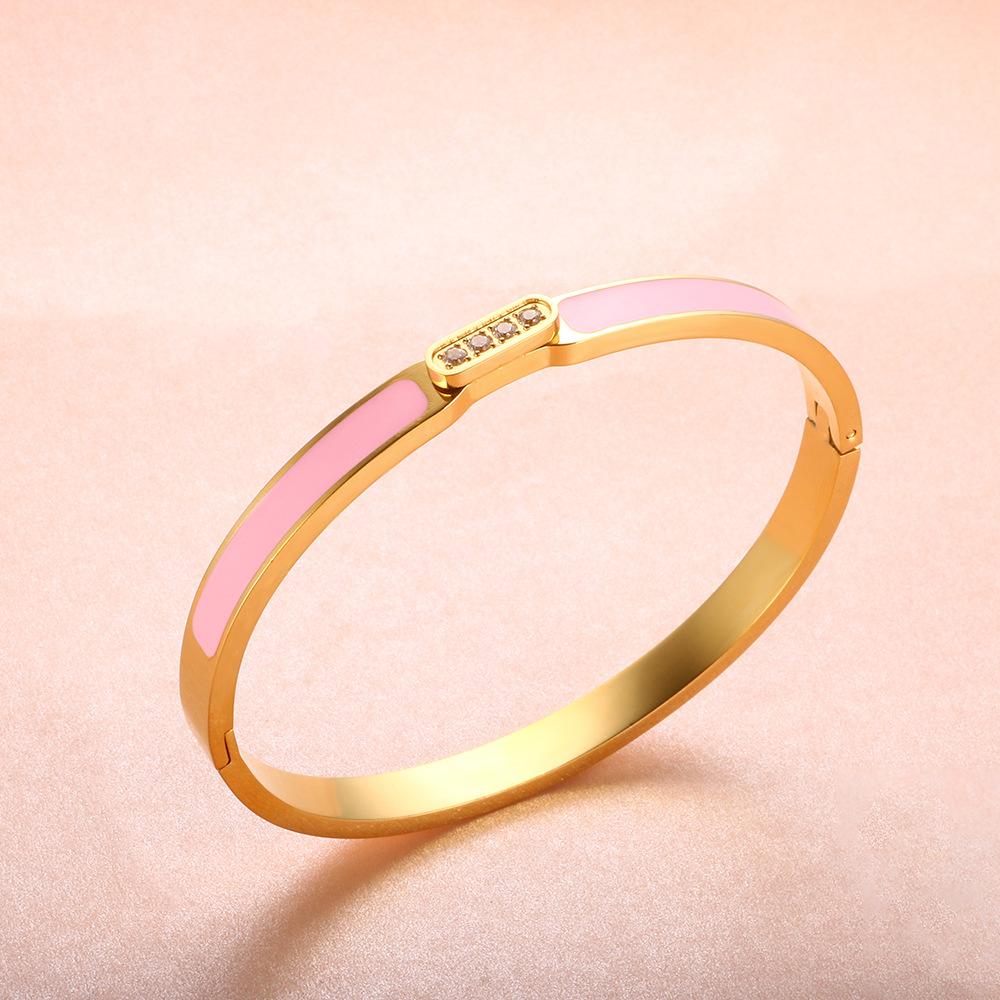 Fashionable Stainless Steel Titanium Bracelet Women's Simple Versatile Cold Electric Plating 18K Gold Plated Diamond Drip Glue