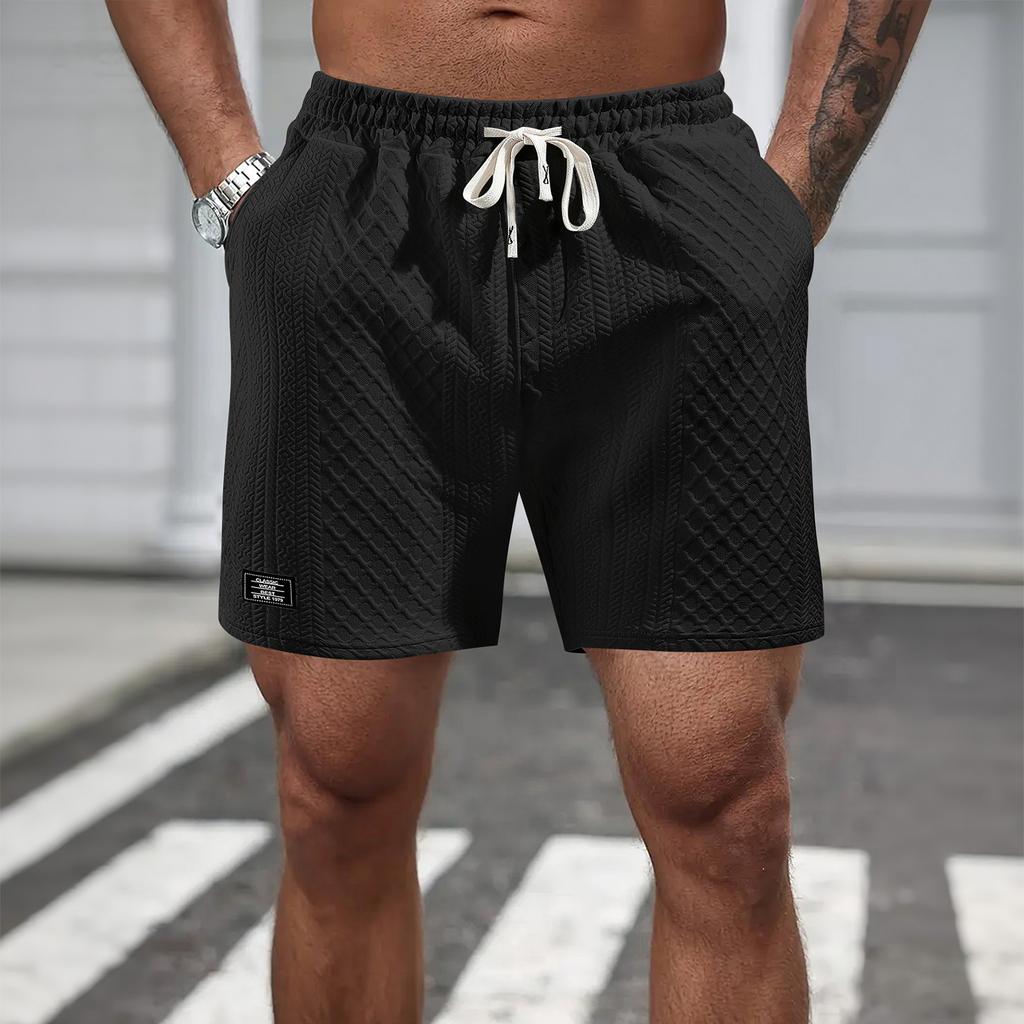 Shorts For Mens  Cozy Texture Embroidered Casual Stretch Elastic Waist Shorts With Pockets