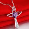 Jesus Cross Love Angel Heart Wing Silver Pendant Necklace 18inch Women Girl Lady Gift