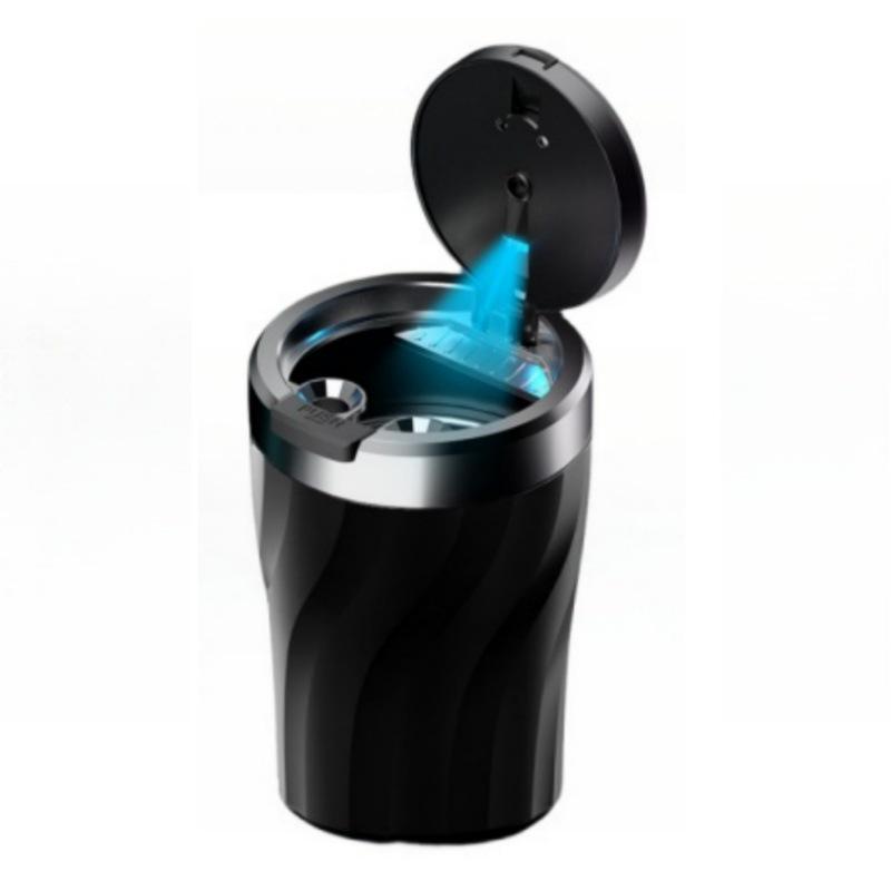 Portable LED-Lit Car Ashtray with One-Button Open and Alloy Liner