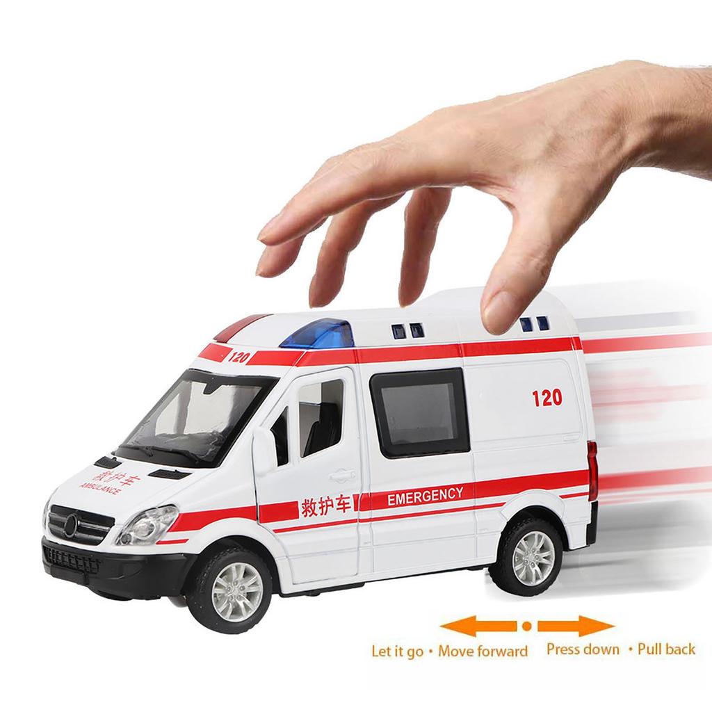 1:36 Záchranná sanitka pro nemocnice, model z tlakově litého kovu se zvukovým světlem pro dětské hračky