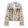 Winter Damen Mantel Leopard Dot Square Neck Petite Kurze Hohe Taille Pelzmantel Pelz Kragen Top