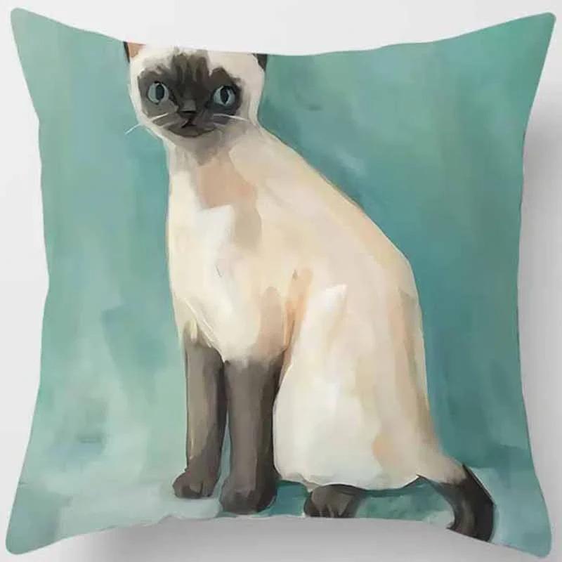 Cute Siamese Cat Print Pillowcase Home Bedroom Sofa Decorative Cushion Cover