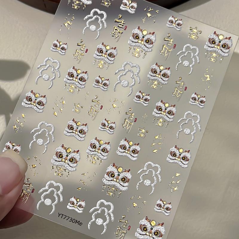 Cute Horse Bowknot Pony Nail Art Sticker Cartoon Lion Dance Manicure Decal New Year DIY Nail Art Decoration