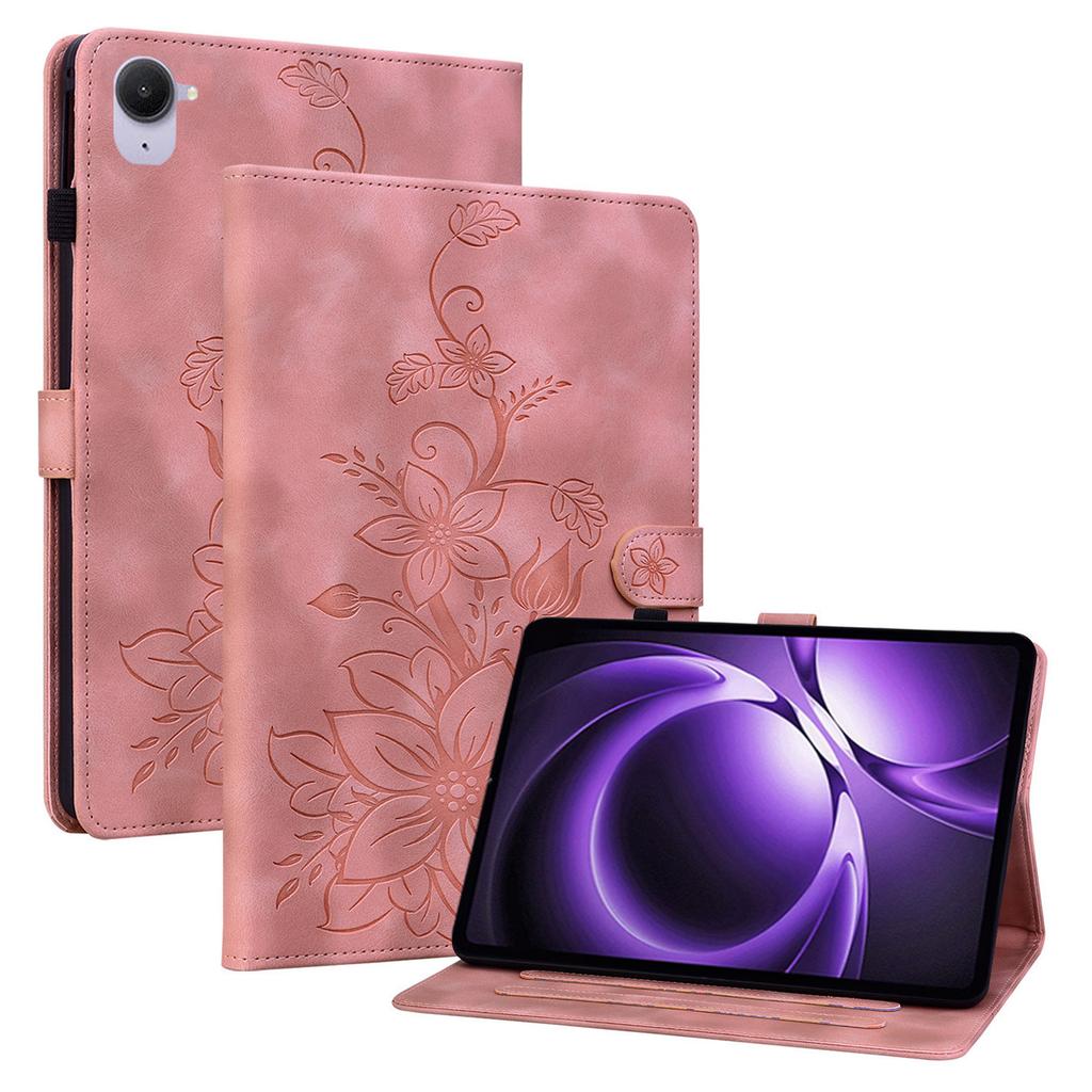 For Xiaomi Redmi K Pad Case Lily Flower Imprint Card Slots Leather Tablet Cover
