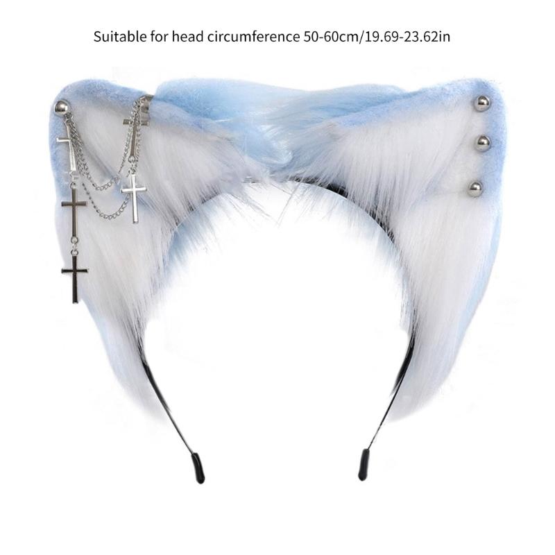 Bandeau Cheveux Oreilles de Chat Artificielles avec Boucle d'Oreille Métallique pour Spectacles d'Halloween