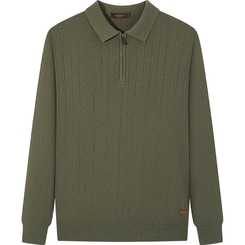 Qipai Men's Wool Blend Herringbone Quarter-Zip Polo Sweater