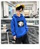 Fall/Winter Loose and Warm Top Black and White Square Cat Print Children's Hooded Sweatshirt