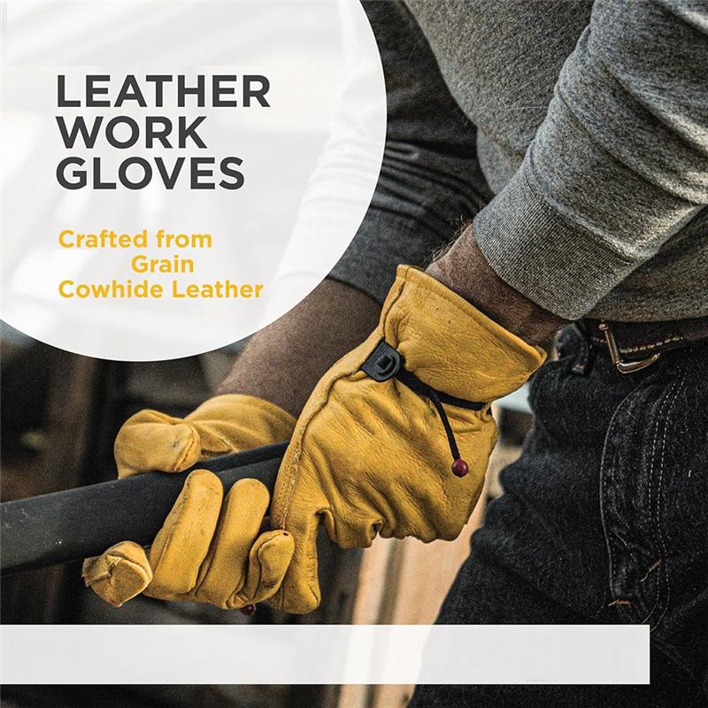 

A95I-Cowhide Gardening Gloves With Adjustable Wrist And Reinforced Palm, Leather Work Gloves For Men Women For Driver