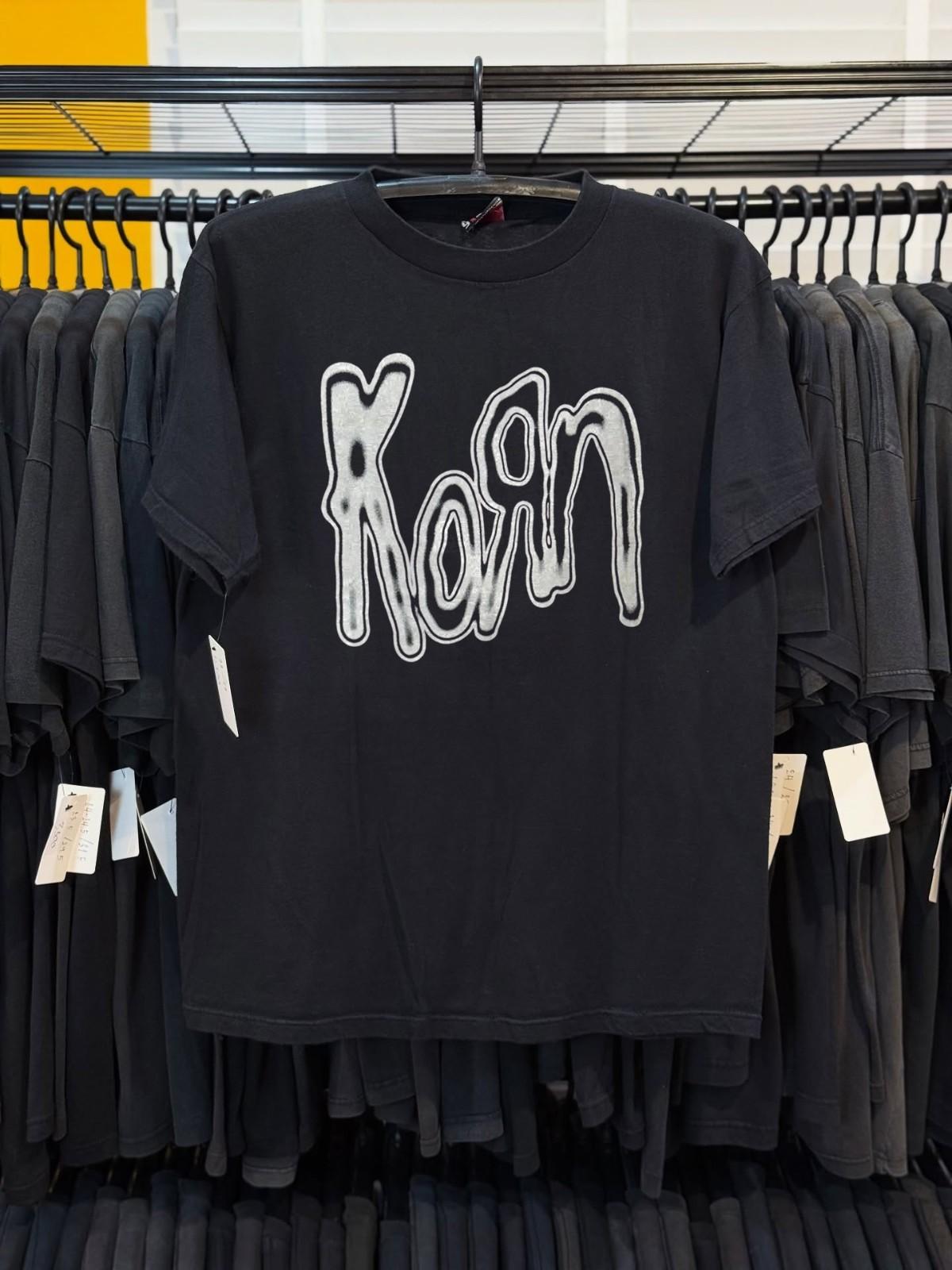 Korn Band Metallic Logo Heavy Cotton Black Unisex T-shirt Size S-5XL M