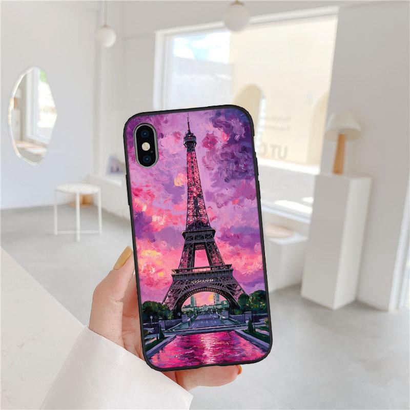 BF87 Paris Eiffel Tower Soft Shell Phone Case for iPhone 16 15 14 13 12 Pro Max Plus Mini