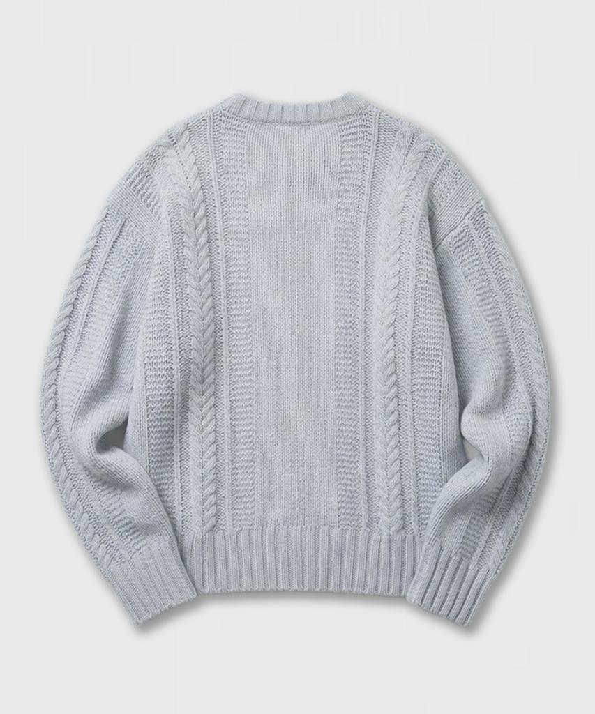 LMOOD Bulky Lambswool Cable Knit Pale Blue