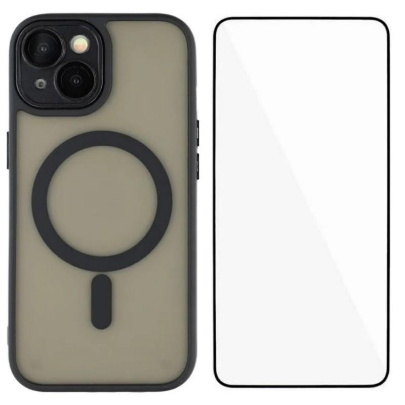 For iPhone 13 6.1 inch Case Compatible with MagSafe WANLONFENG QB Series PC TPU Phone Cover with Screen Film