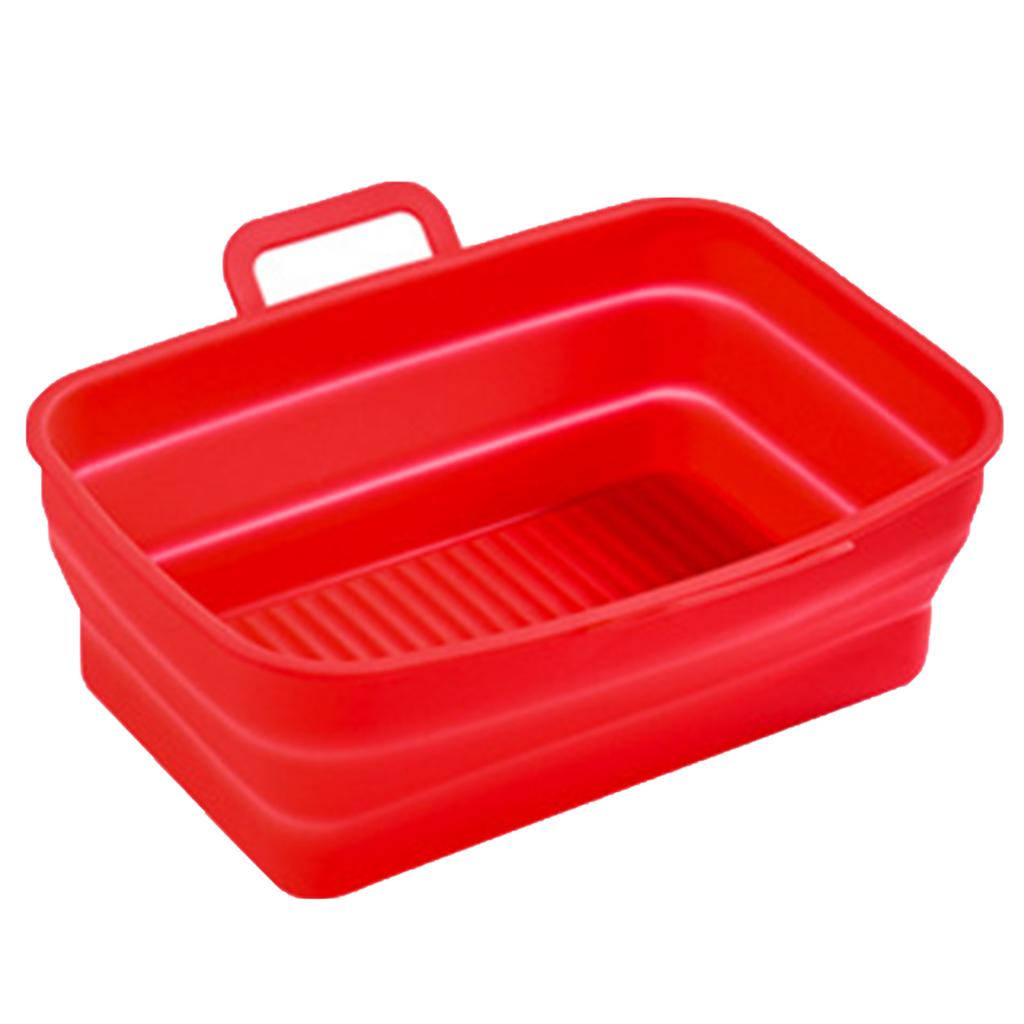 Silicone Baking Pan Foldable Fryer Pot Heighten Edge Dual Handle Design Reusable Fryer Liner Basket