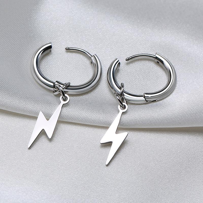 Lightning Bolt Charm Hoop Huggie Copper Color Earrings for Men Stainless Steel Hinge Hoops Lightnings