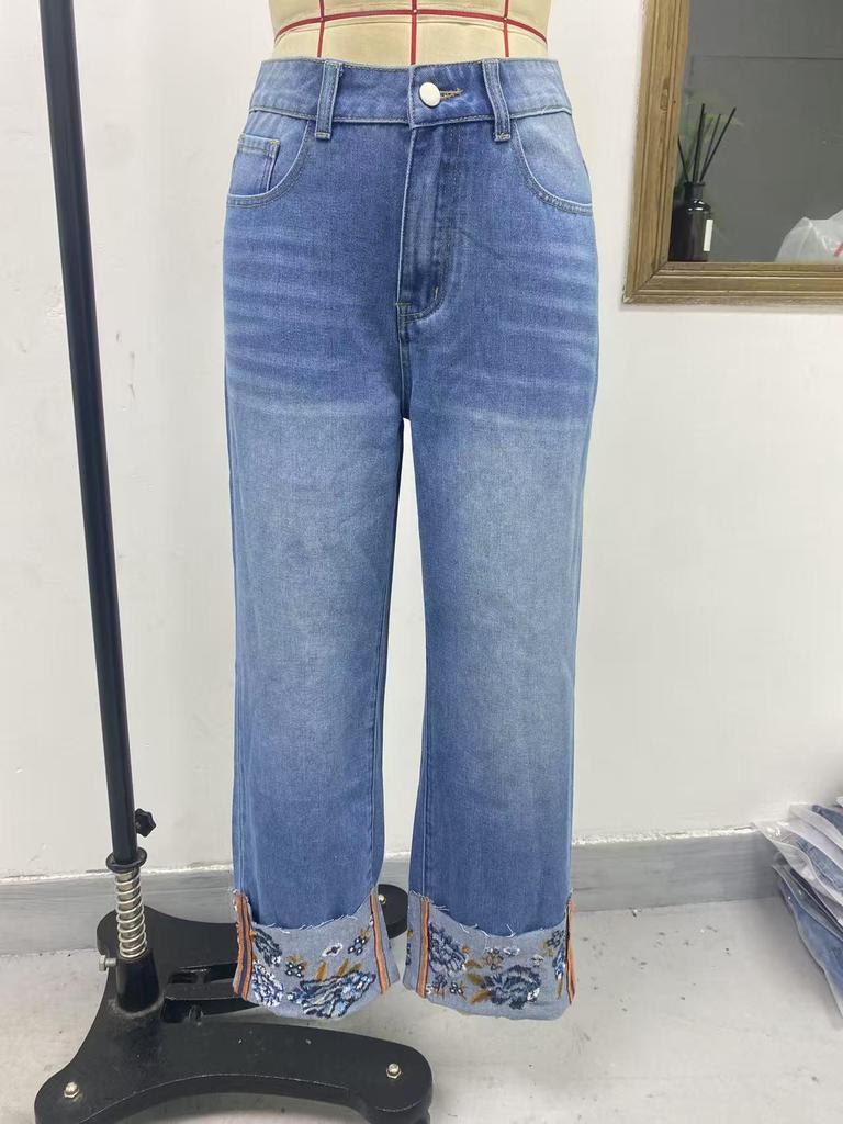 Women's Mid-Waist Straight Leg Embroidered Jeans - Popular Bestseller in Europe and America