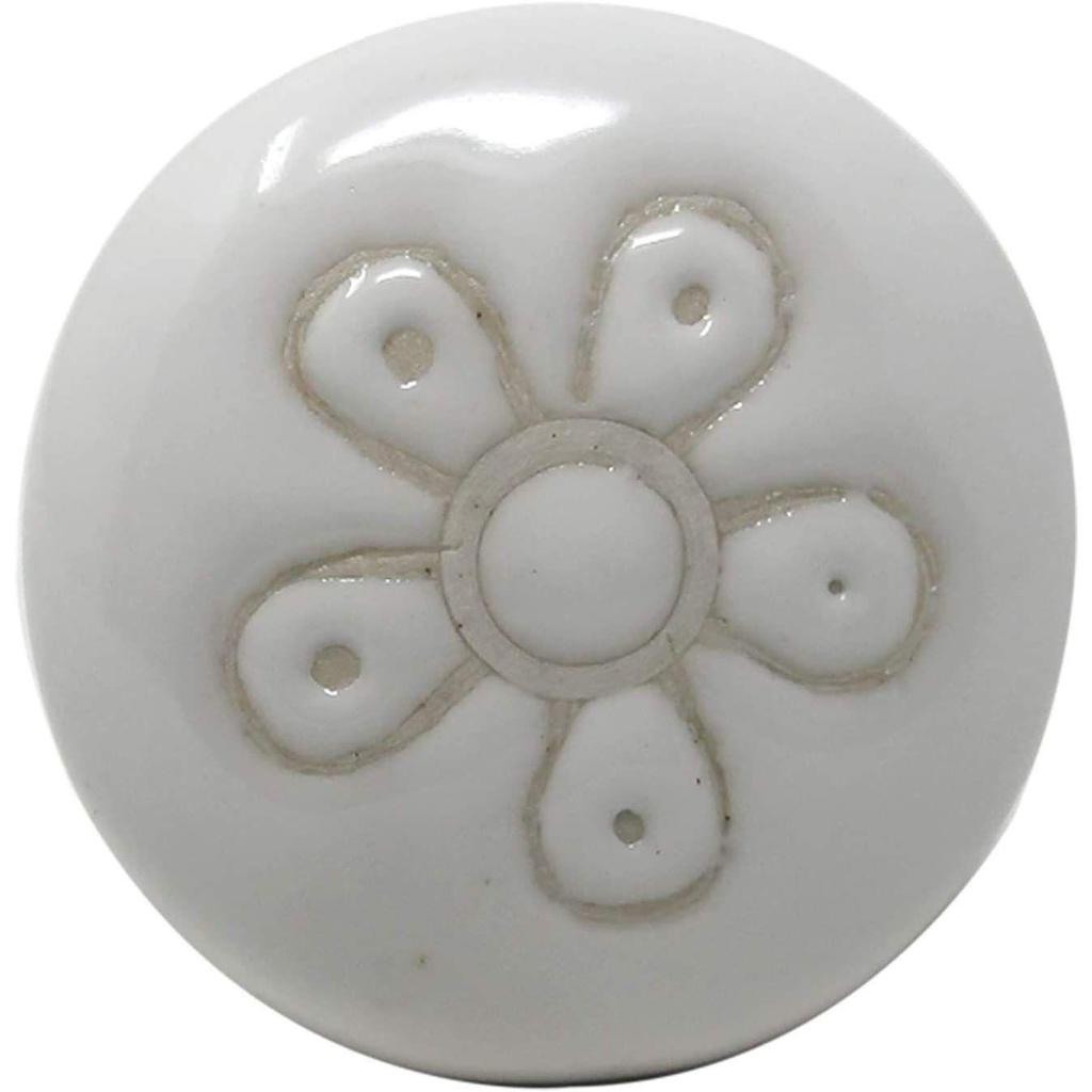 Ceramic Vintage Assorted Blue Pottery Drawer, Door Knobs and Pulls Handle for Kitchen Cabinets Home Interior (6, White) - Pack of 6