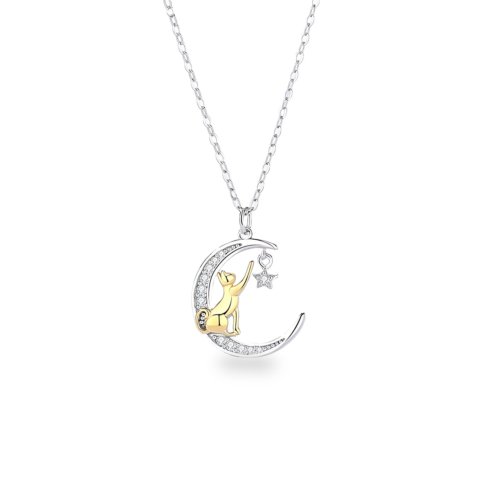 

Necklace for Cute Starry Moon Cat Cat Clavicle 925 Silver Rose Gift [MIYEKI] Women, Necklace, Pendant, Chain, Pendant, Accessory, Gold, Birthday,