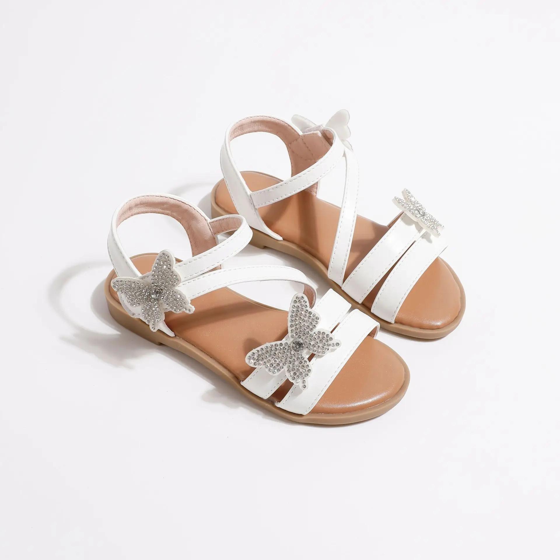 

Summer Women Sandals New Fashion Versatile Child Sandal Comfort Soft Anti Slip Girl Shoes Exquisite Diamond Princess Shoes Niño 27insole17.5cm белый