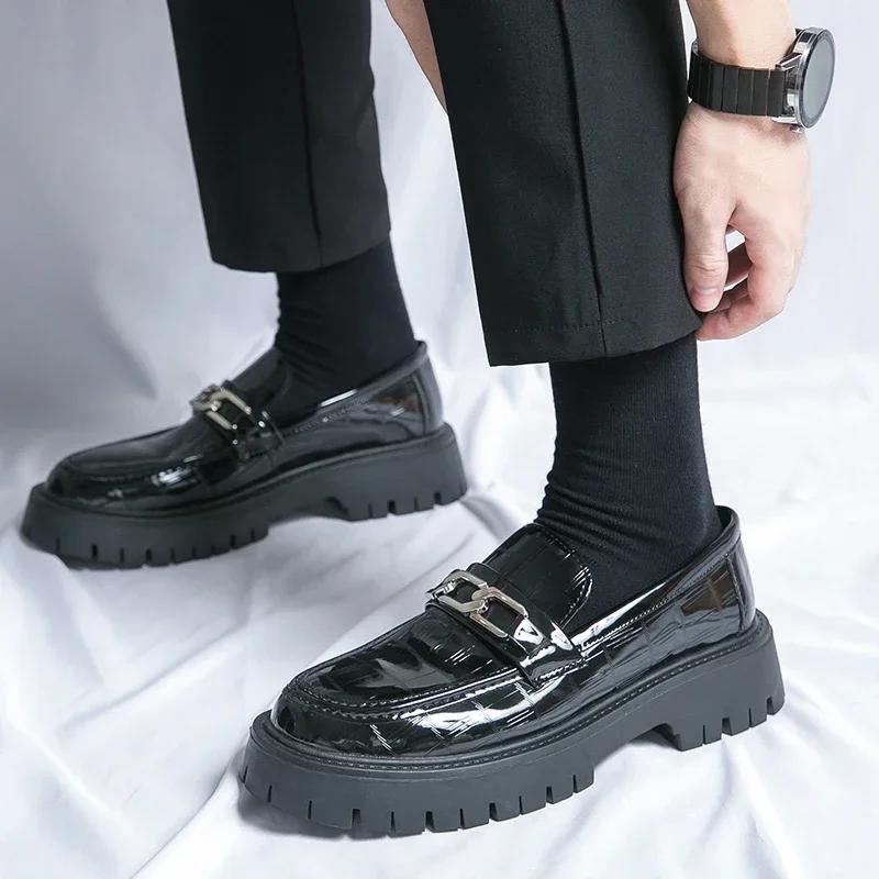 New Loafers Men PU Thick Sole Elevated Casual Leather Shoes Fashion Anti Slip Comfortable Men Casual Shoes Large Sizes 38-46