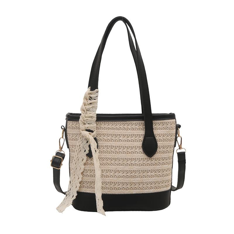 Woven straw handbag bag women's new high-end texture niche popular messenger bag shoulder bag bucket bag