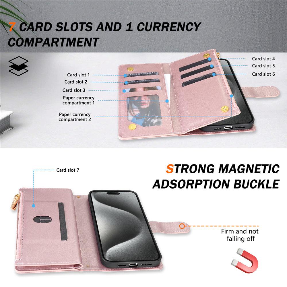 Reißverschluss Langes Lanyard Umhängetasche Kartenfach Lederhülle Für iPhone 15 16 14 Plus 13 11 Pro Max SE4 2 XR XS Klapphülle