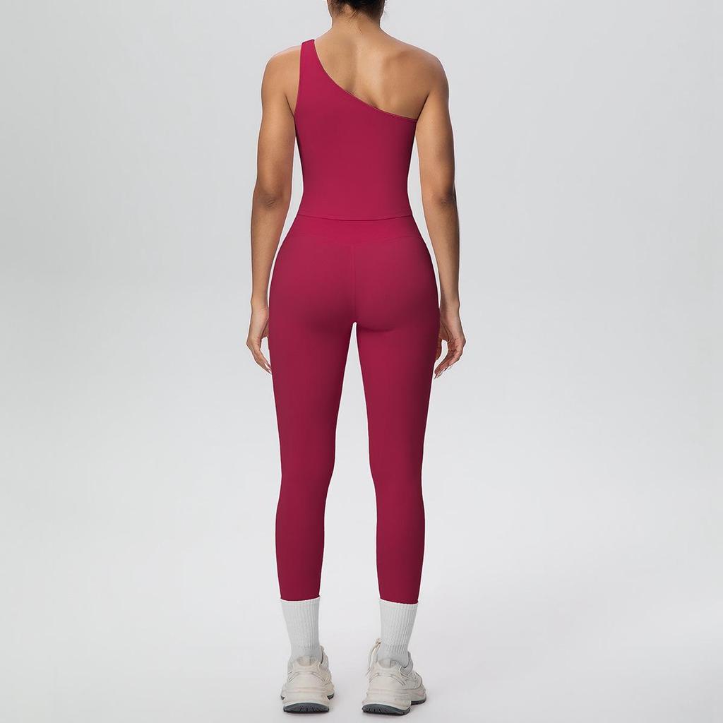 One-Shoulder Backless Sports Bra & High-Waisted Butt-Lifting Yoga Pants Set