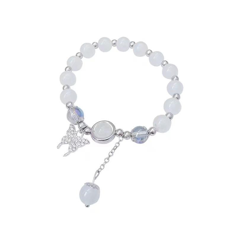 Trendy Butterfly Charm Bracelet Refreshing Moonstone Alloy 2024 Summer Womens Accessory