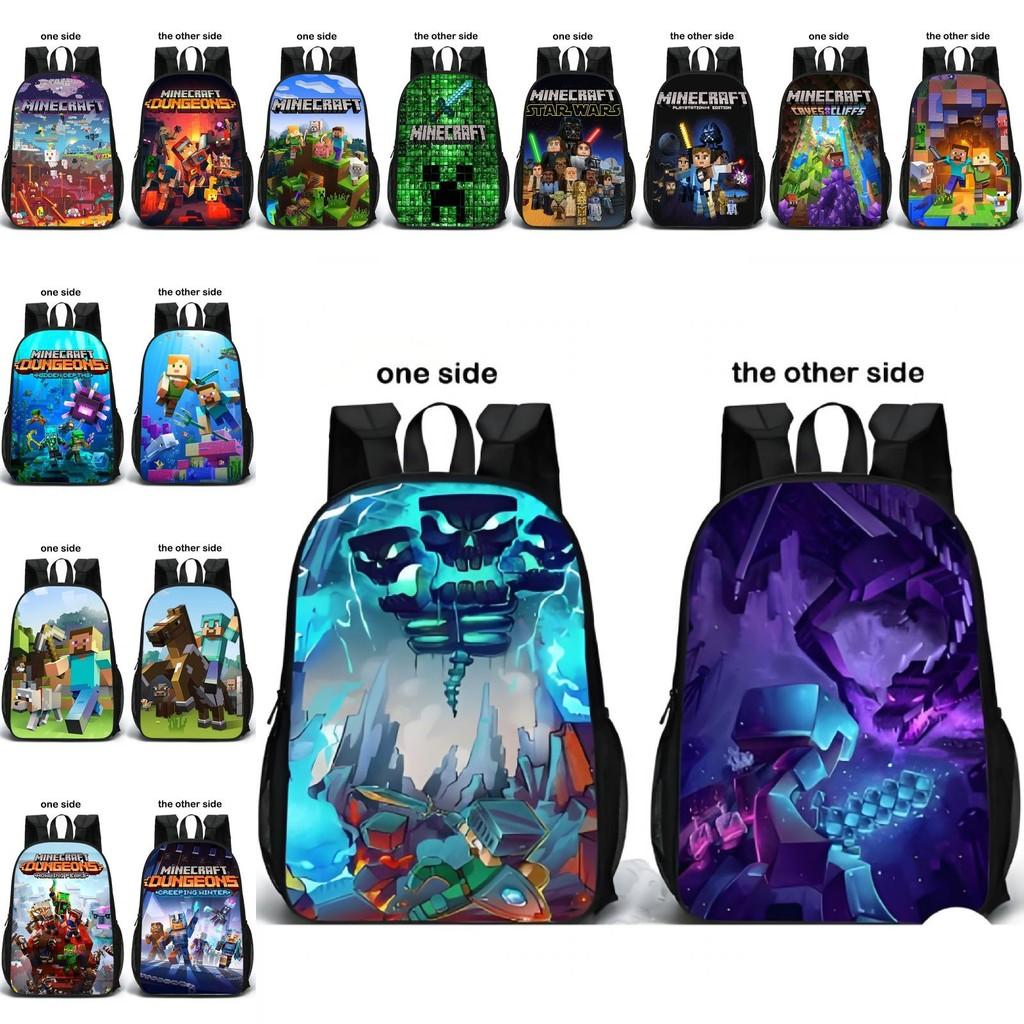 Minecraft Pattern Double Sided Schoolbag Backpack Breathable Bag Fashion Gift