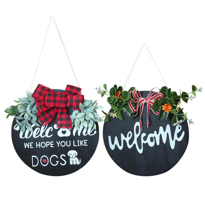 Diy Wooden Round House Plate Plaid Bow Listing Home Wall Welcome Decoration Wreath Door Decoration