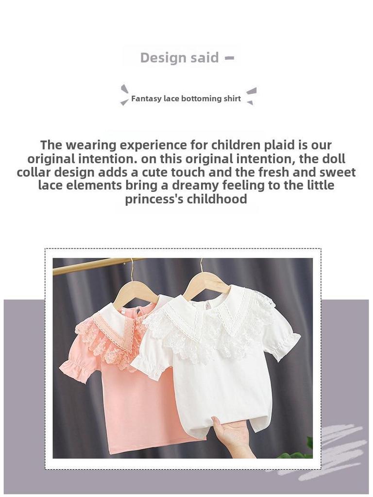 Girls' Fashionable Short-Sleeve Doll Collar Pure Cotton T-Shirt - Summer Trendy Tee for Ages 6+