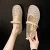 Fashion Women Summer Shoes 2025 Summer Fashion Round Toe Breathable Mary Jane Shoes Lightweight Soft Sole Rhinestone Ballet Flat Shoes