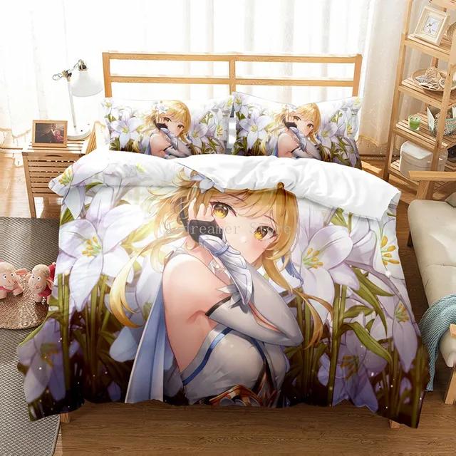 Genshin Impact Bedding Set For Kids Teens Boys Girls Game Duvet Cover With Pillowcase Microfiber Bedclothes Cartoon Bed Linen