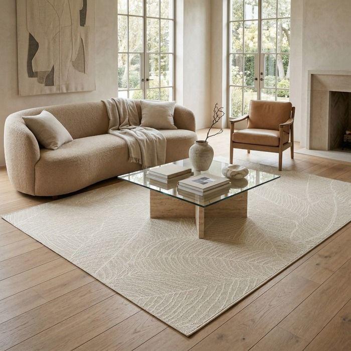 Tapis extérieur intérieur feuilles tissé crème 160x230