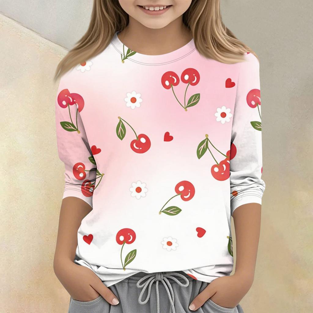 Children's Printed Round Neck Seven Quarter Sleeve Casual T-shirt