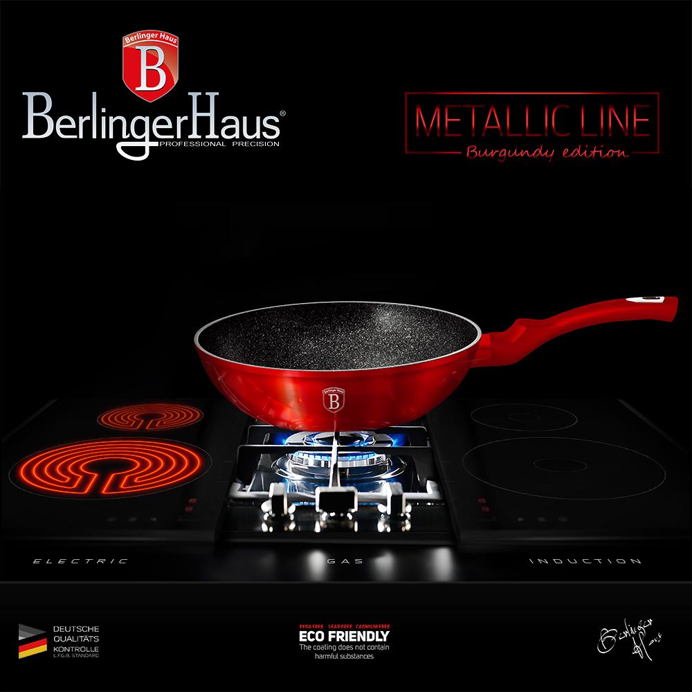 Wok with Granite Coating 28cm BERLINGER HAUS Metallic Line Burgundy BH-1267-N
