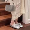Shoes for Women Sexy with Bow Flat Woman Mules Slippers Silver Sandals Waterproof Small Size Chic and Elegant Non Slip 39 Slides