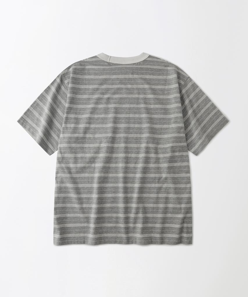OUTSTANDING Stripe Half Sleeve Tee_Gray/Ivory