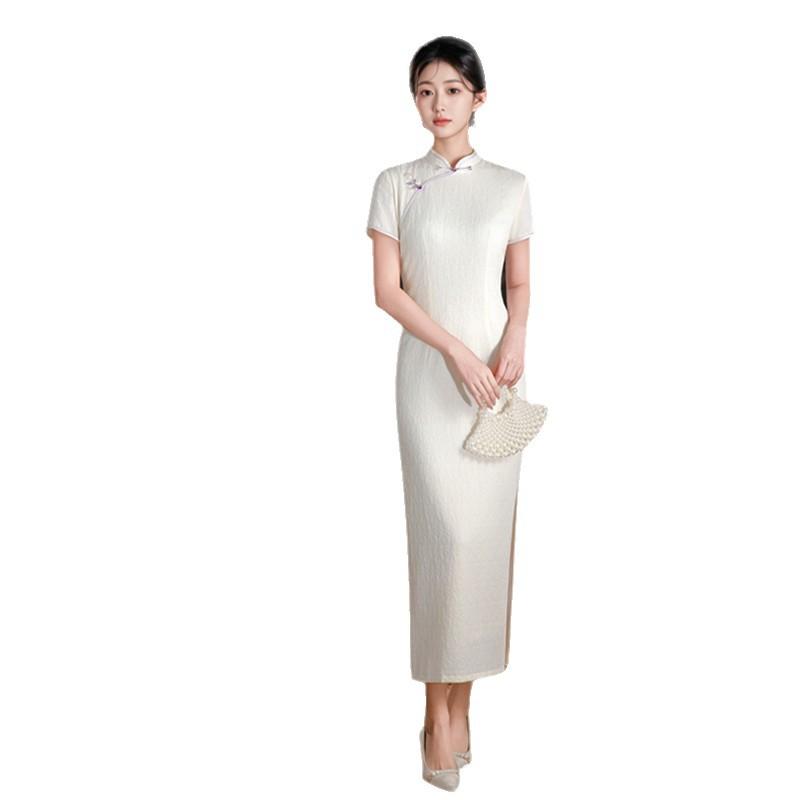 Pure and elegant young white chiffon cheongsam 1011 summer new slim and thin girl models can be worn every day