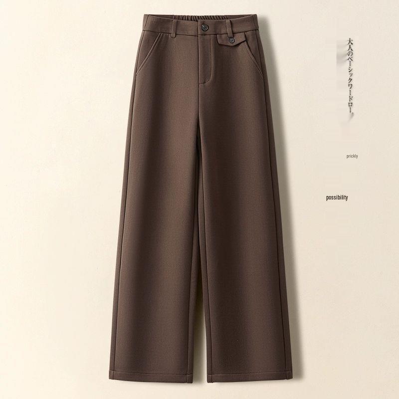 

2025 Autumn/Winter High-Waisted Slimming Woolen Wide-Leg Cropped Pants XL (110-120 lbs) какао коричневый