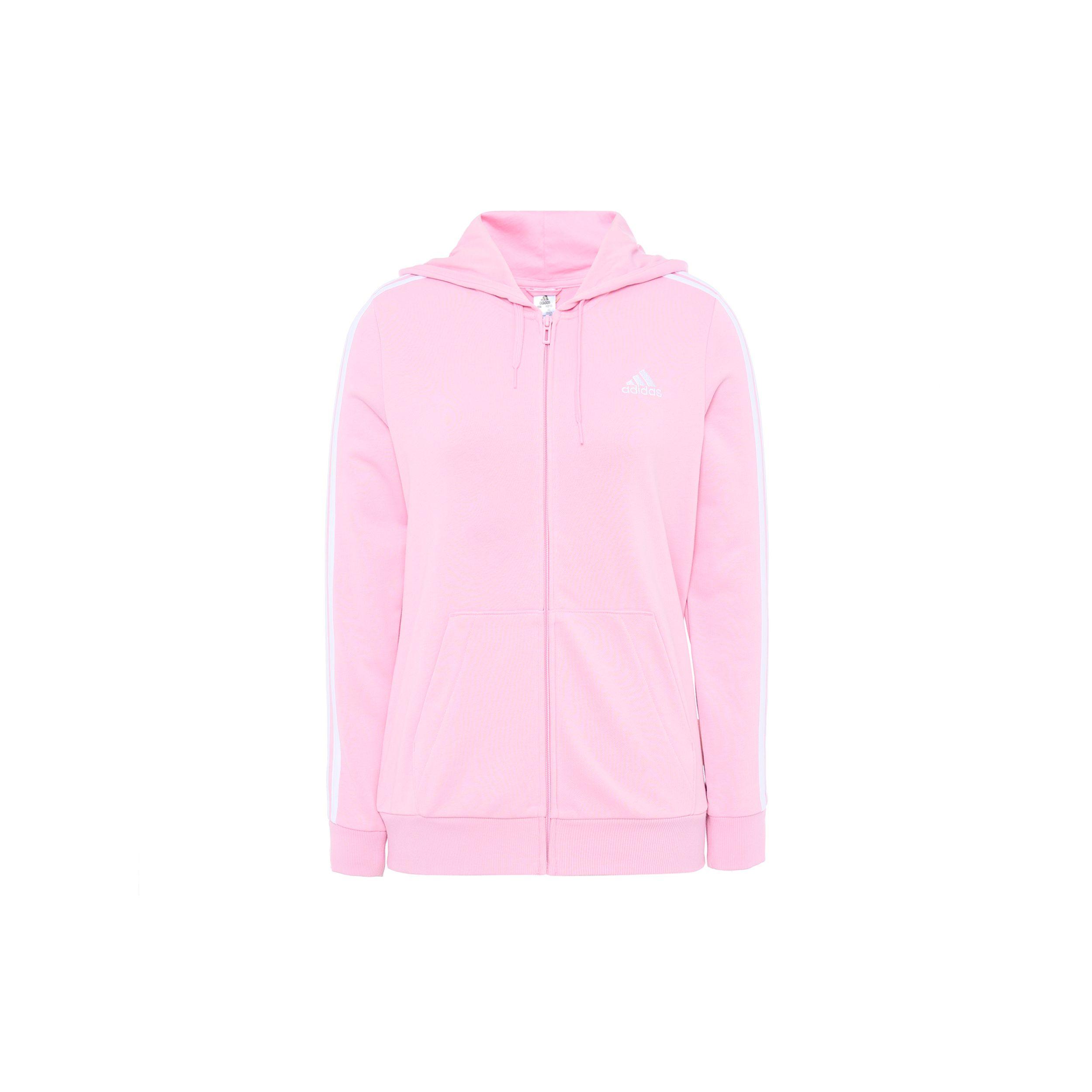 adidas Women s Essentials 3-Stripes French Terry Full-Zip Hoodie Pink/White HL2059