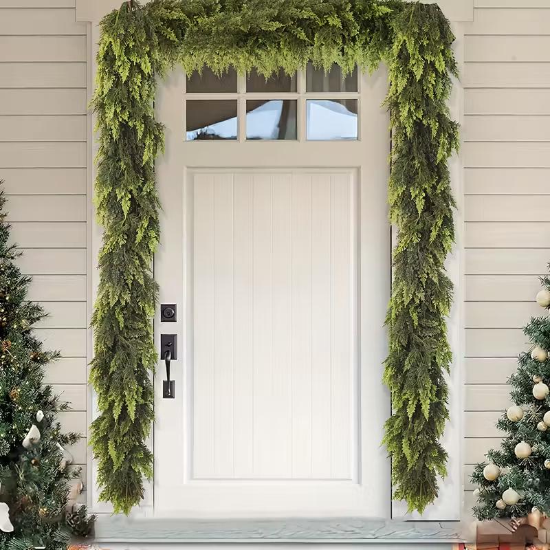 Realistic Cypress Leaves and Vine Cedar Christmas Fireplace Decoration