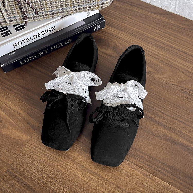 Inner height increase square head ballet style niche single shoes spring 2025 new Korean version retro suede platform casual shoes