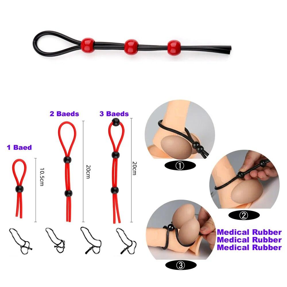Adjustable Penis Ring Rope BeadsSpermlock Ring Assist Erection Silicone Ejaculation Delay Cock Scrotum Ring Man Lasting Cockring