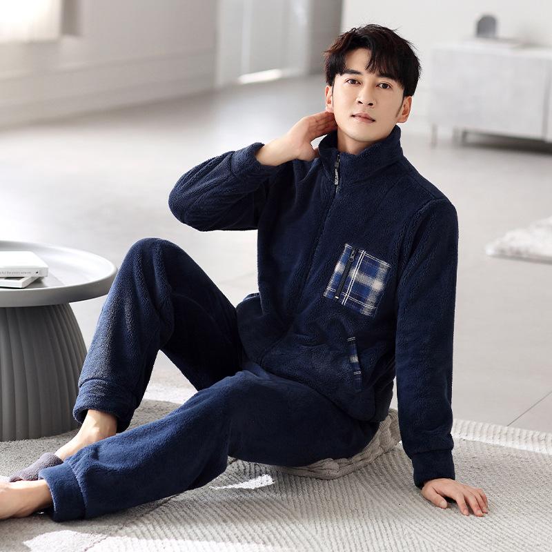 Pajamas Men'S Winter Coral Fleece Thickened Fleece Men'S Autumn And Winter Flannel Winter Warm Can Be Worn Outside Loungewear