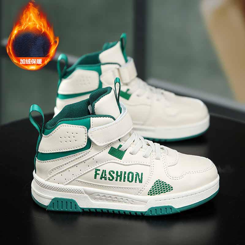Warm Autumn and Winter Leather Sneakers Factory Classmates Children's Middle-top Cotton Shoes Direct Sales Middle-aged and Older Children's Hi